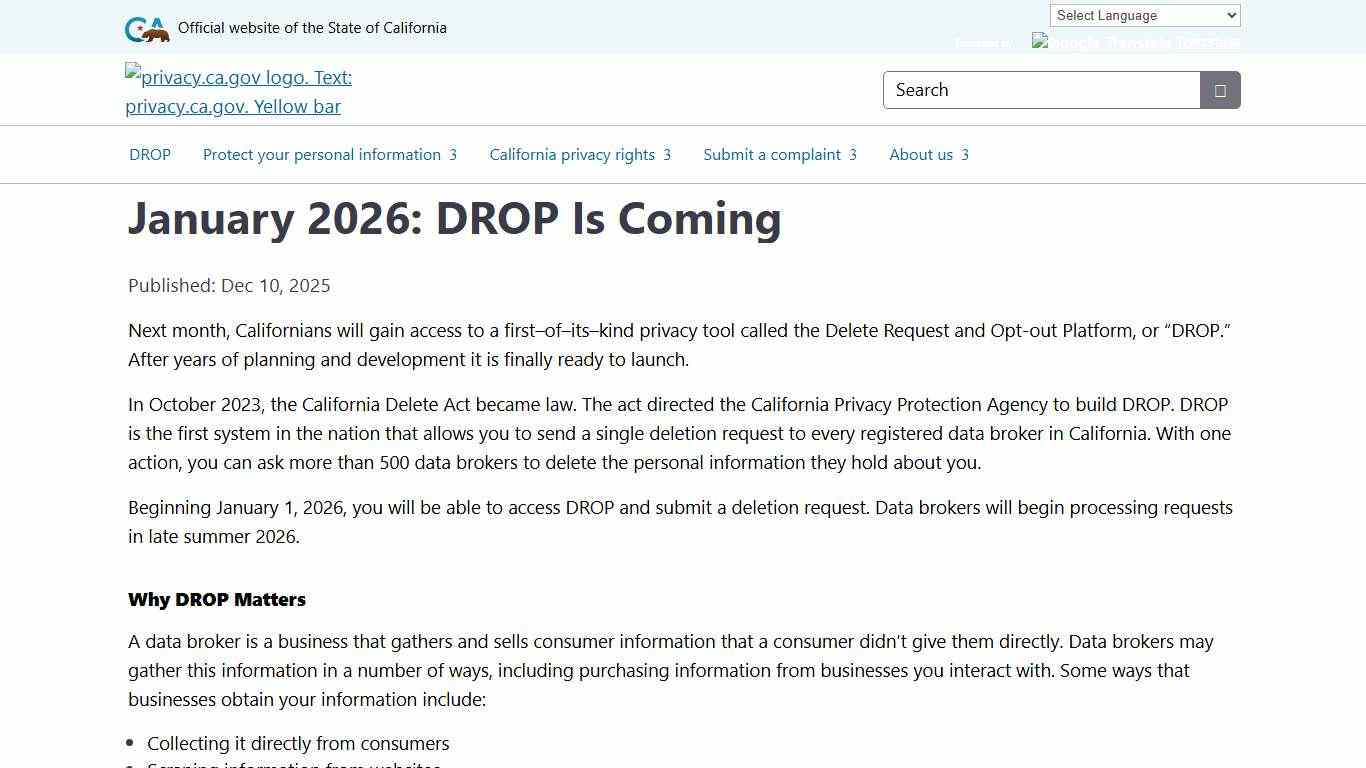 January 2026: DROP Is Coming - privacy.ca.gov